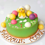 Детские торты - торт на 1 годик, цыпленок и шоколадные разноцветные шарики. Код: ТД-073