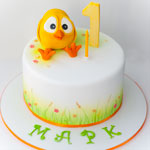 Детские торты - торт на 1 годик, с желтым цыпленком. Код: ТД-078